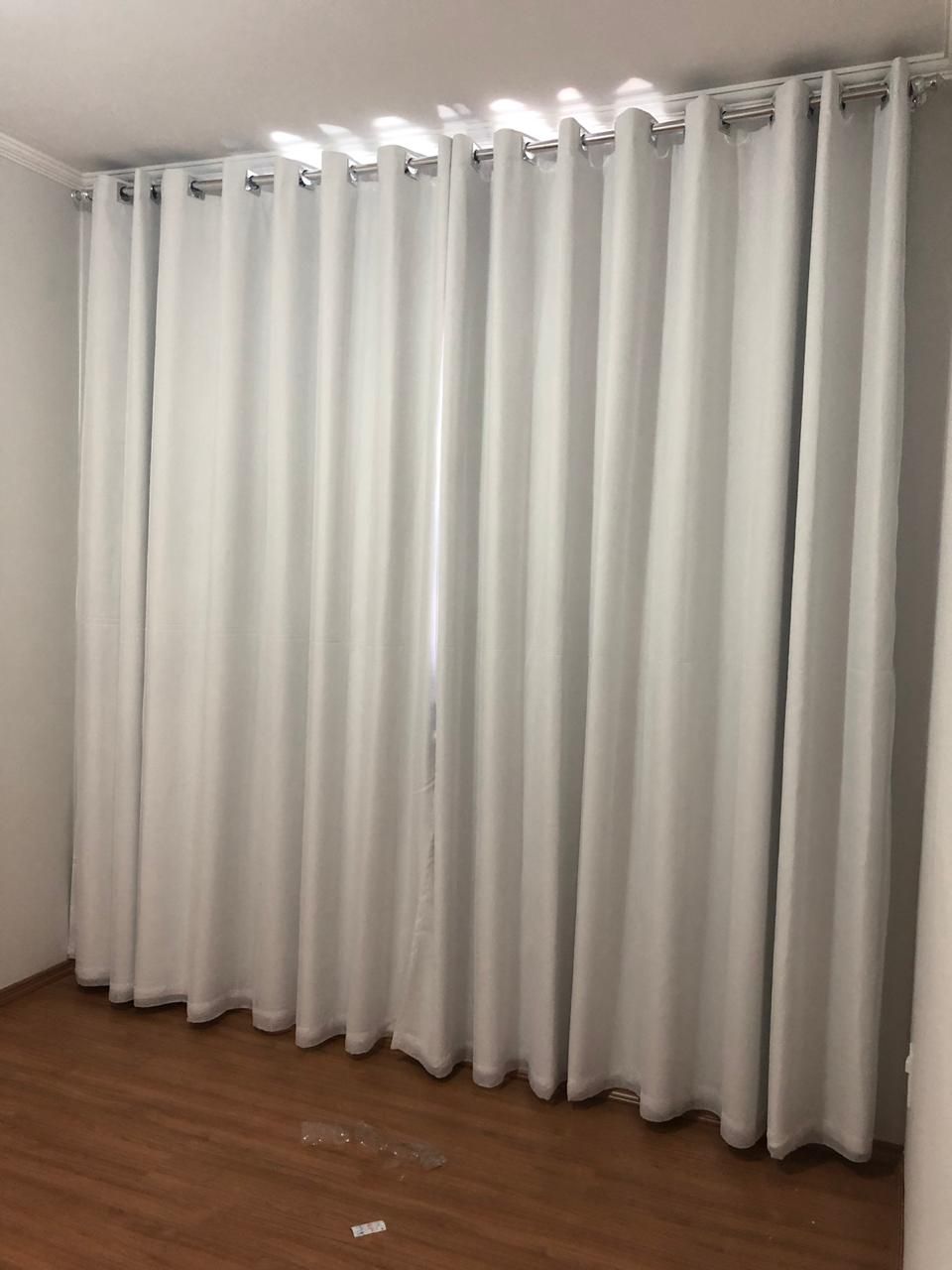 1 Cortina de Gaze de Linho Off White Com Forro Blackout 100% Off White 4,00 x 2,90, em 2 partes- Para Varão Simples Com ilhós cromado. Cliente Kelly (G)