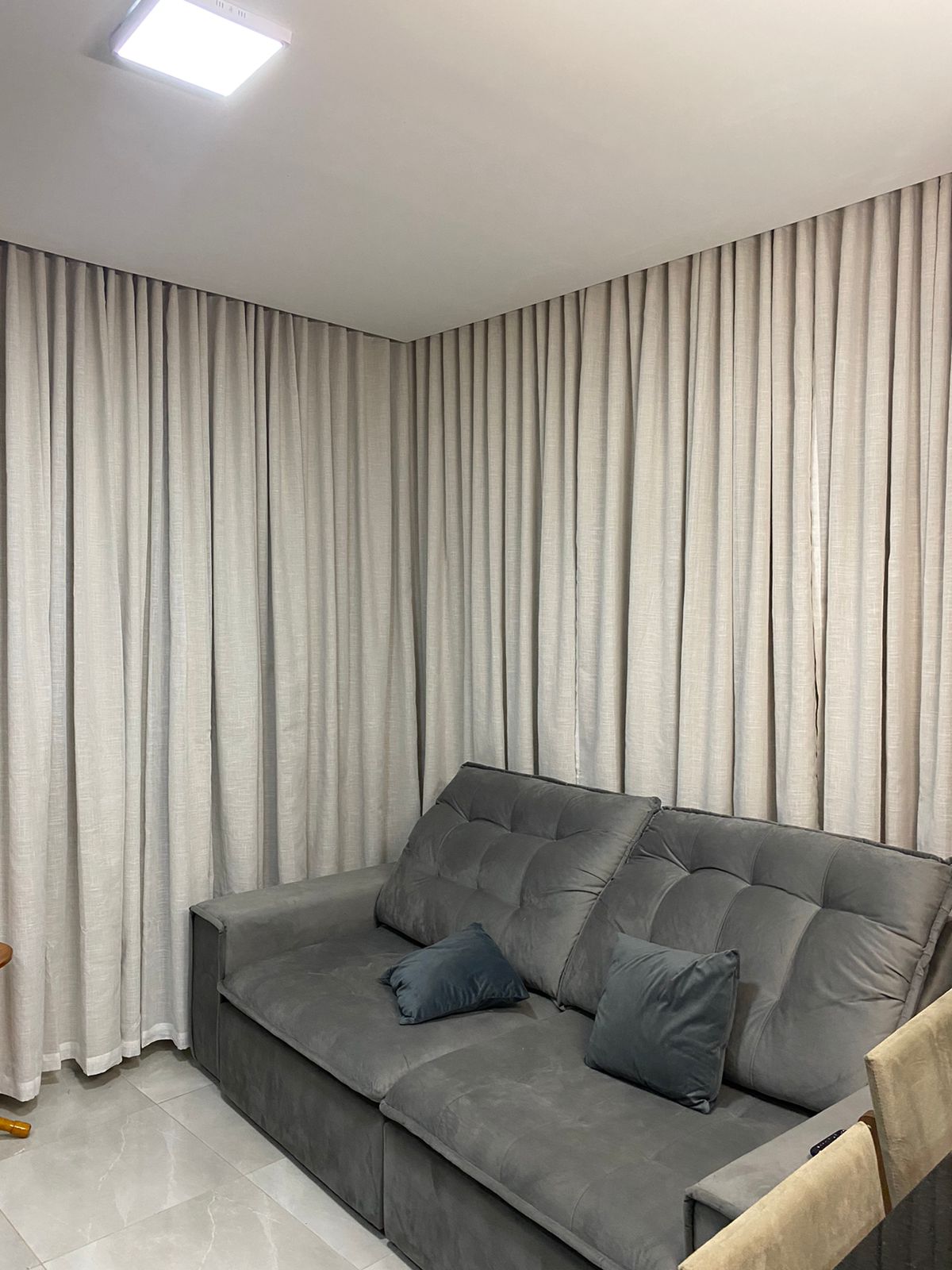 Cortina de Gaze de Linho bege com Forro Microfibra bege - Para Trilho Suisso Max SIMPLES 5,00 x 2,27 ( cliente Day Araujo ) ( D )