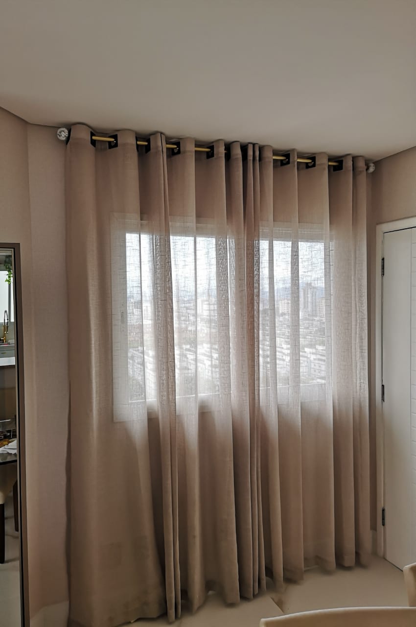   Cortina de Gaze de Linho bege sem Forro - Para Trilho Suisso Mini SIMPLES  8,00 x 2,50 ( Cliente Danielle ) ( D )