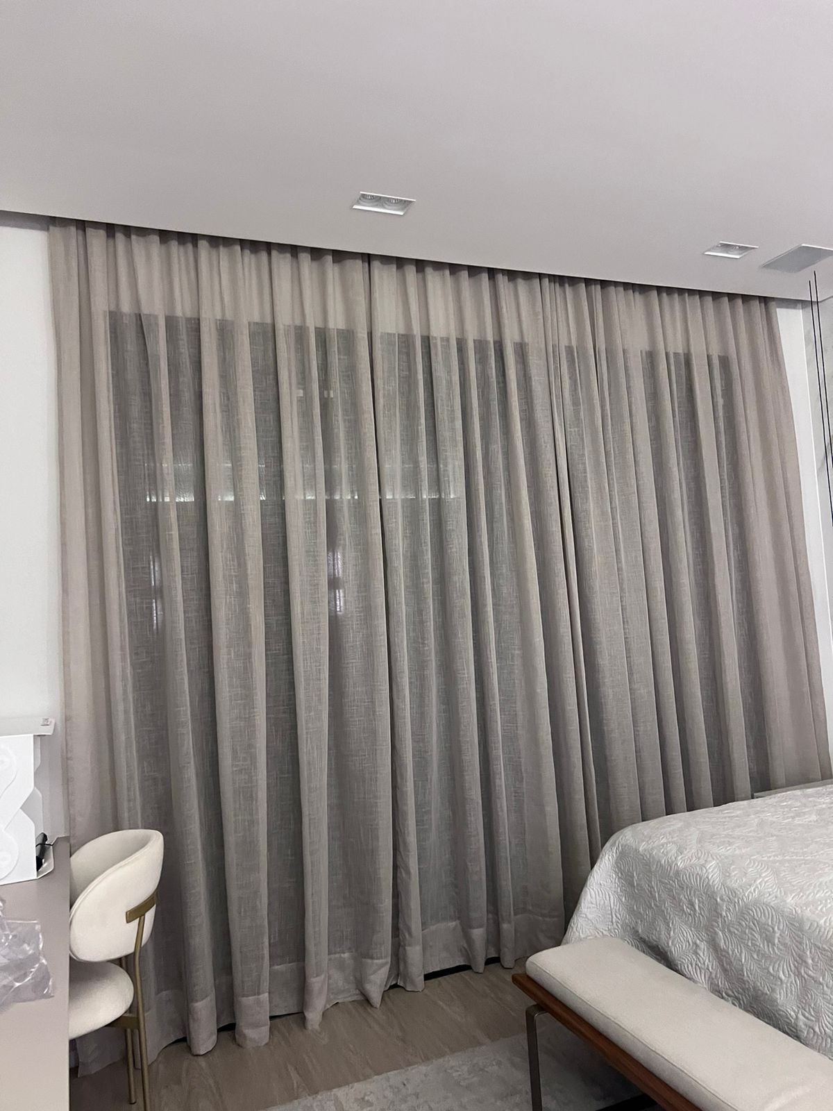 Cortina de Gaze de Linho cinza sem Forro - Para Trilho Suisso Max SIMPLES 5,80 x 2,88 Barra de 15 cm ( Cliente Benedita ) ( D )