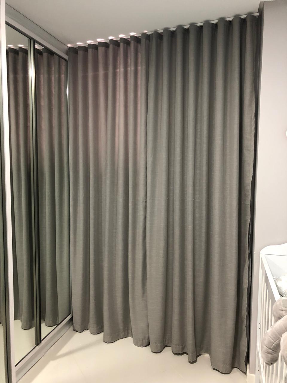 Cortina de Gaze de Linho cnza com Forro Microfibra cinza - Para Varão deslizante max SIMPLES 7,00 x 2,66 ( Cliente Samuel ) ( D )
