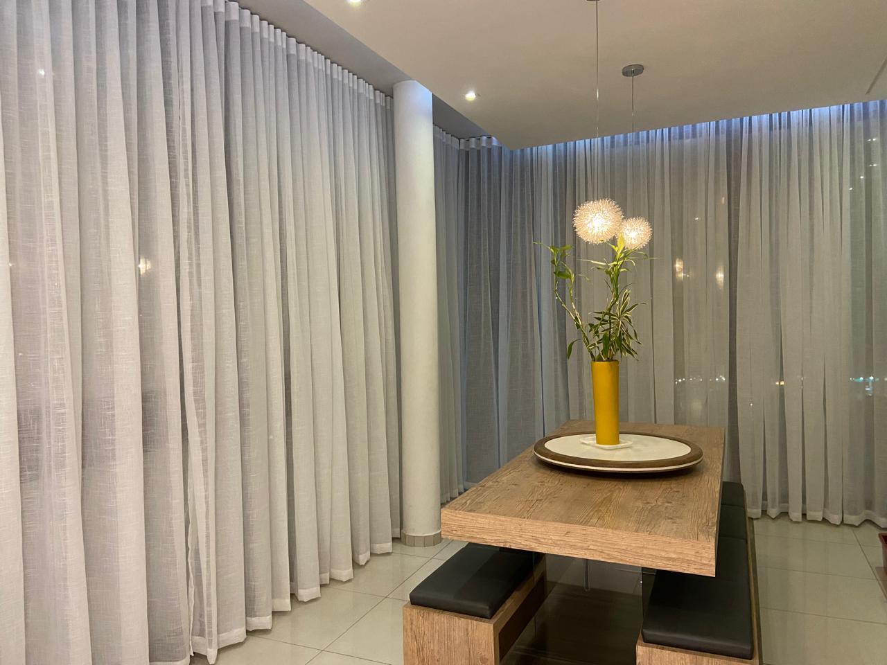 Cortina de Gaze de Linho Off white com Forro Microfibra branco  - Para Trilho Suisso Max Duplo ( cliente Patricia ) ( D )