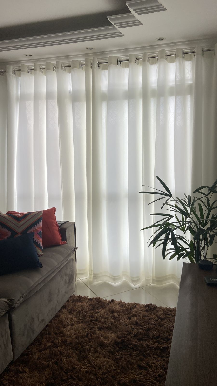 Cortina de Gaze de Linho Off Whitte com Forro Microfibra Pérola - Para Varão Duplo ( Ver Descrição) W