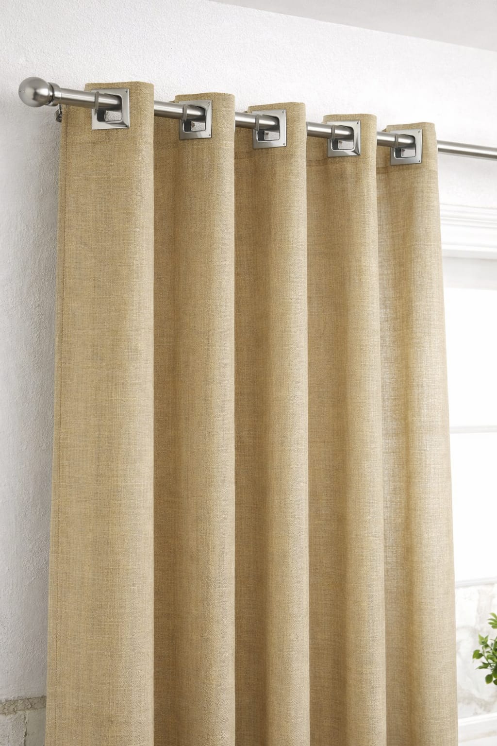 Cortina de Jacquard Bege sem voil para varão simples com ilhós cromado 5,80 x 3,00 ( Cliente Marina ) ( D )