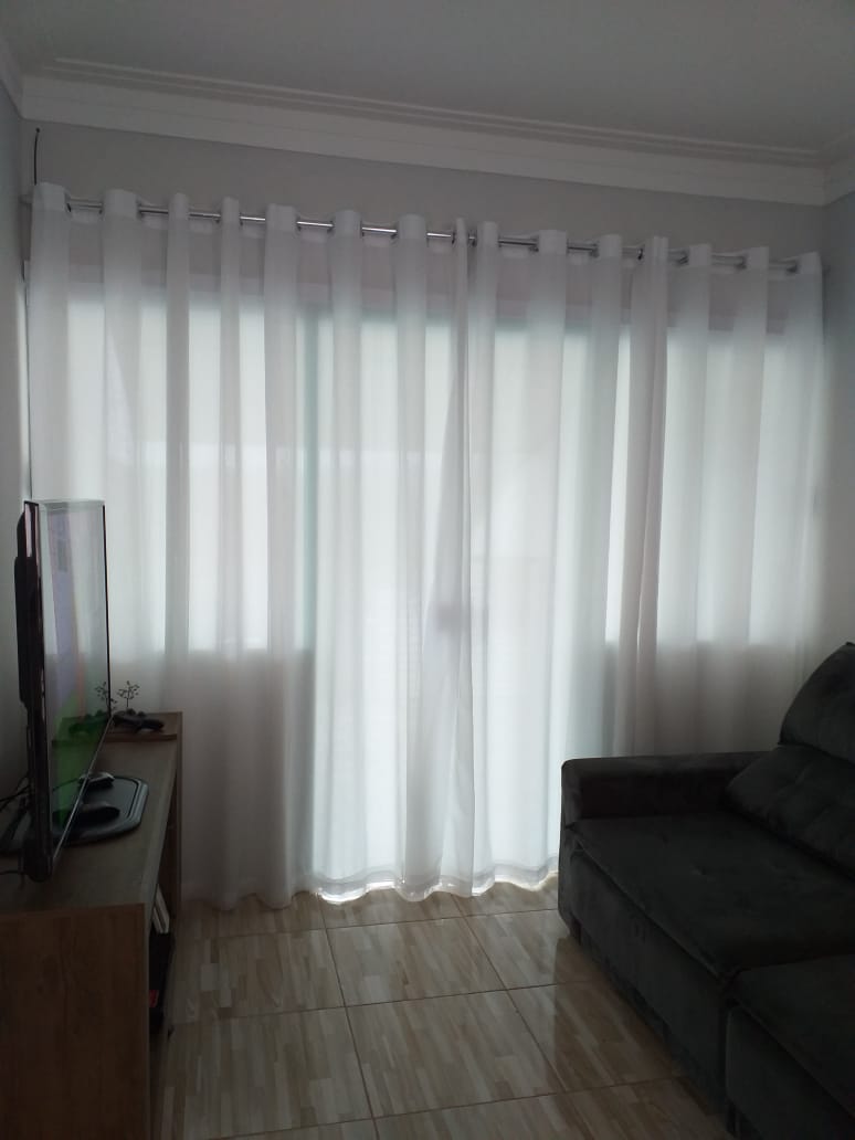 Cortina de Voil Liso Branco com Forro Microfibra Branco - Para Varão Simples com ilhós cromado 3,50 x 2,60 ( Cliente ALine ) ( D )