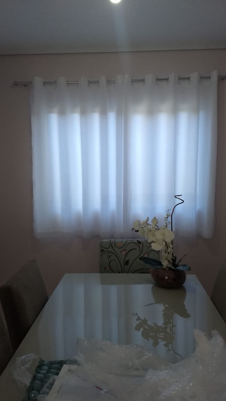 Cortina Voil Liso Branco Com forro Microfibra Branco 6,00x1,15 - varão ilhós cromado (D)
