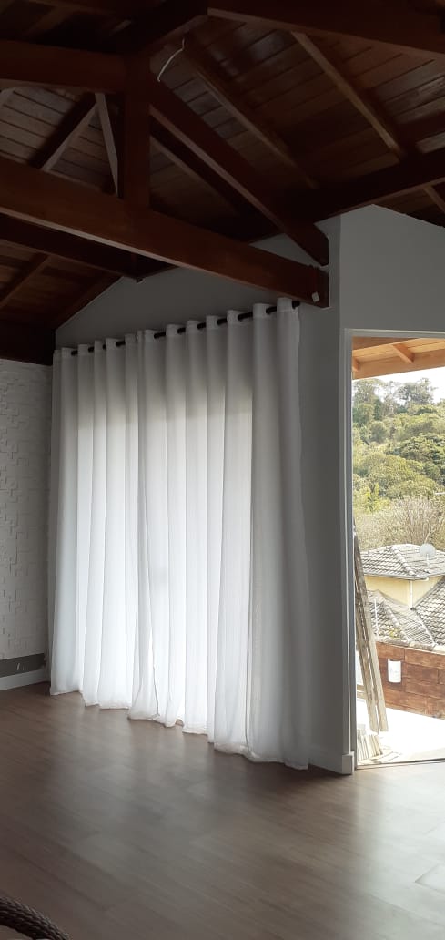 Cortinas de Gaze de Linho Branco com Forro Microfibra Branco - Para Varão Simples  com ilhós cromado ALTURA A CONFIRMAR NA SEGUNDA Cliente Valdiria (G)