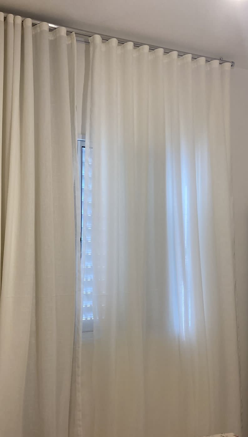 Kit de 2 Cortinas de Gaze de Linho Off white com Forro Blackout 100% Off white - Para Trilho Suisso Max Duplo   ver descrição ( Cliente Bianca ) ( D )