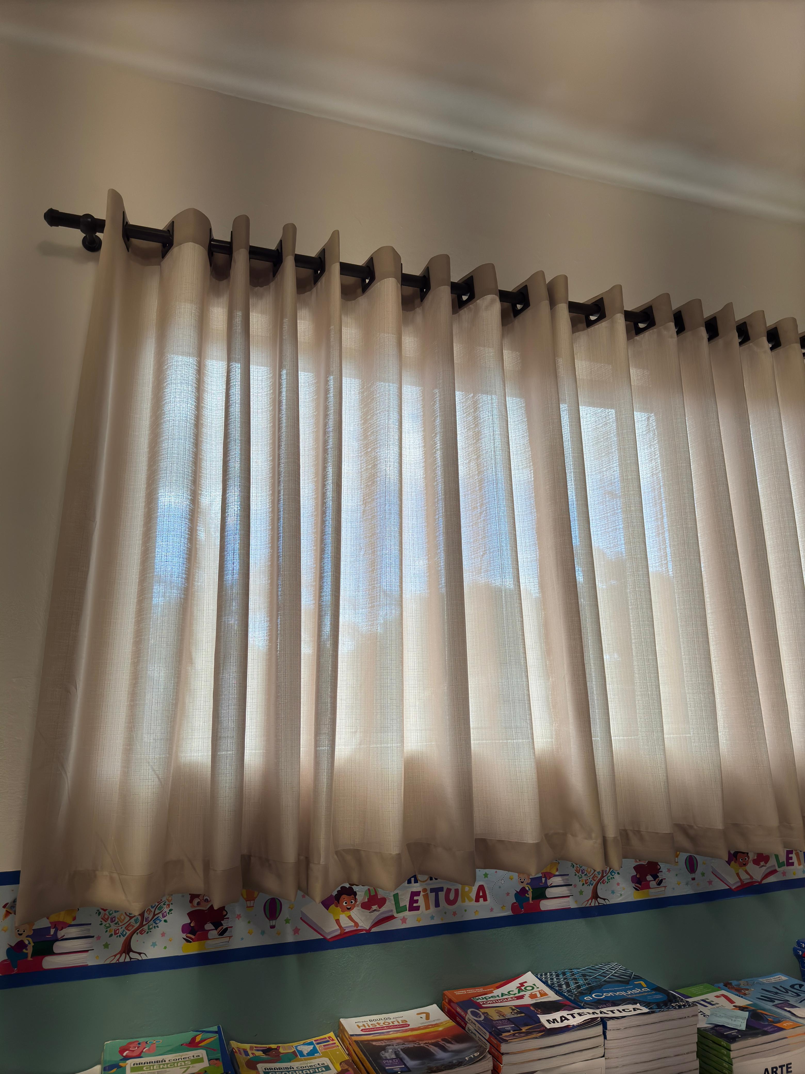  Kit de 3 Cortinas de Jacquard Bege sem Forro - Para Varão Simples com ilhós croamdo ( Cliente Yasmine ) ( D )