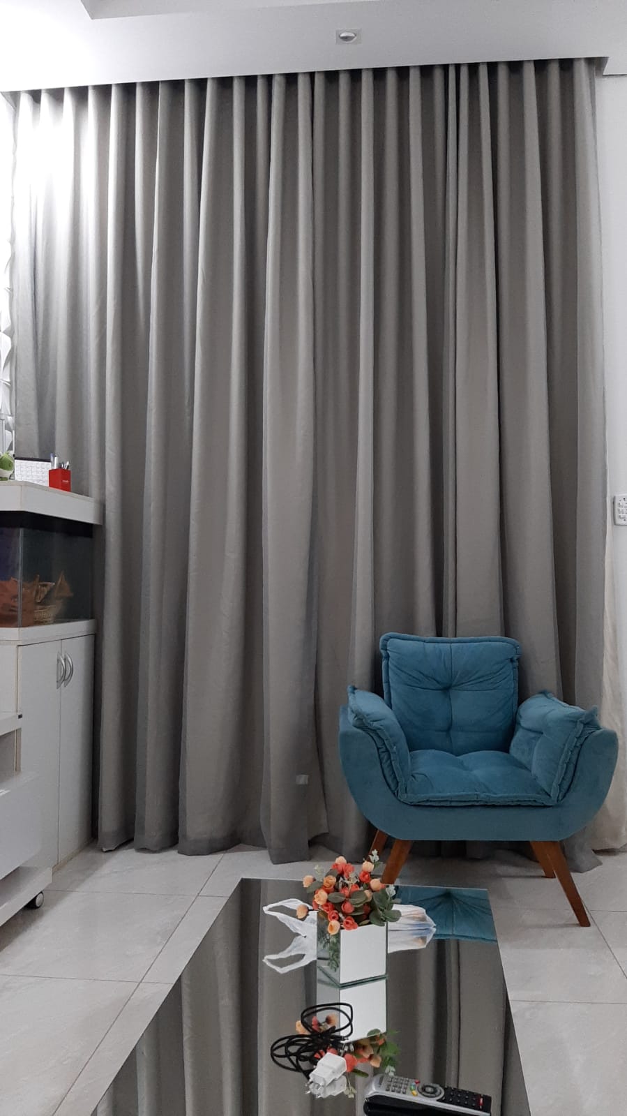 Kit de 3 cortinas de Voil Liso cinza com Forro Blackout 70% branco gelo - Para Trilho Suisso Max SIMPLES ( Cliente Amanda ) ( D )