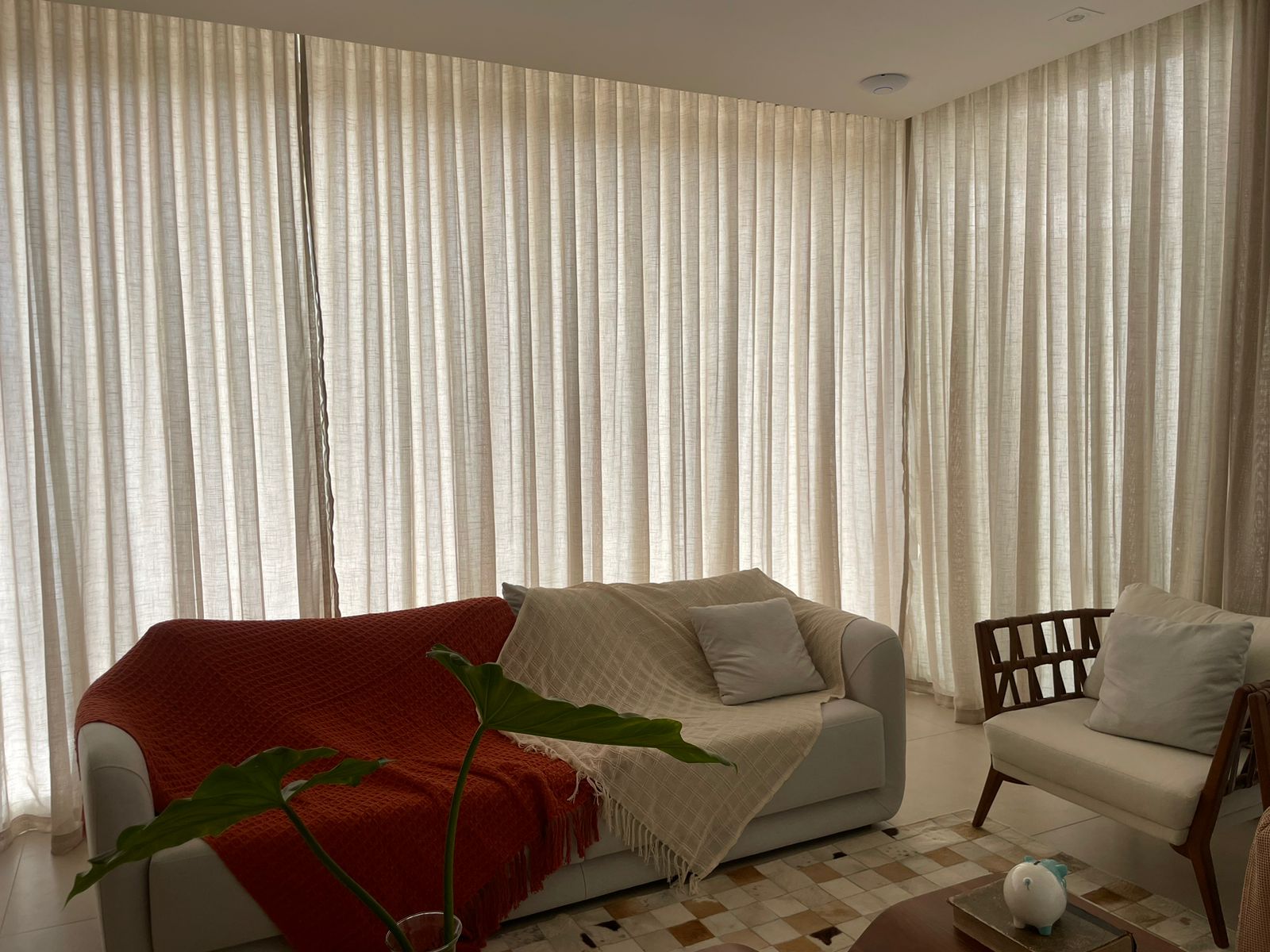 Kit de 7 cortinas de Gaze de linho bege com forro microfibra perola para varão simples ( Cliente Luiz ) ( D ) 