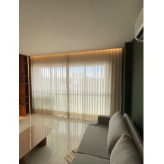 1 Cortina de gaze de linho bege SEM FORRO 11,60x3,65 Barra de 6cm - Para Varão Simples, com ilhós Marfim Cortina em 4 partes iguais de 2,90m (G)