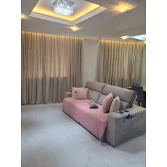 Cortina de Gaze de Linho bege com forro blackout 70% bege para varão simples com ilhós imbuia Cliente Elaine ( D ) 