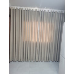 Cortina de Gaze de Linho bege com Forro Blackout 70% Palha - Para Varão Simples com ilhos branco - Cliente Meg( Ver Descrição) D 