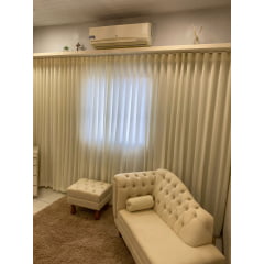 Cortina de Gaze de Linho bege com forro microfibra perola 9,00 x 2,80 para Trilho suisso modelo max simples 