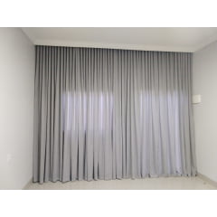 Cortina de Gaze de Linho Cinza com Forro Microfibra Branca - Para Trilho Suisso Max Simples   4,00x2,78 ( Ver Descrição) W 