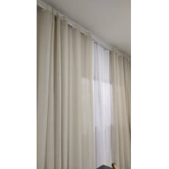 Cortina de Gaze de Linho Off White com Forro Blackout 70% bege - Para Varão Duplo com ilhós 3,00 x 2,25 ( Cliente Ana Clara ) ( D )