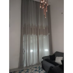 Cortina de Voil Liso cinza com Forro Microfibra cinza  - Trilho Suiço Max Simples 7,00 x 2,68 ( Cliente Diovana ) ( D )