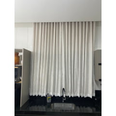 Cortina de Voil Liso Off Whitte com Forro Microfibra Bege - Para Varão Simples  5,40x4,12 ( Ver Descrição) W
