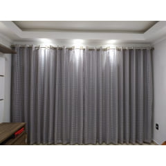 Cortina de Voil Xadrez Cinza com Forro Blackout 100% Cinza - Para Varão Duplo 8,00x2,30 ( Ver descrição) W