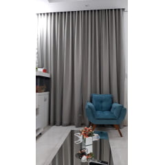 Kit de 3 cortinas de Voil Liso cinza com Forro Blackout 70% branco gelo - Para Trilho Suisso Max SIMPLES ( Cliente Amanda ) ( D )