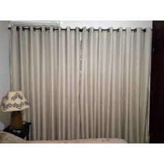 Kit de 3 Cortinas de Voil Liso perola com Forro Micorifibra bege  - Para Varão Simples com ilhós Marfim ( Cliente Rosana ) ( D )